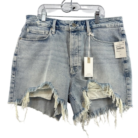 Good American Pants - NWT Good American Bombshell Short Distressed Denim Indigo675 10/30